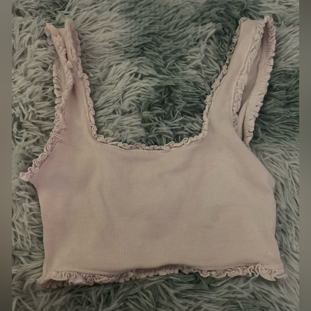 Zara White Ruffled Ribbed Tank Top - Picture 2 of 3